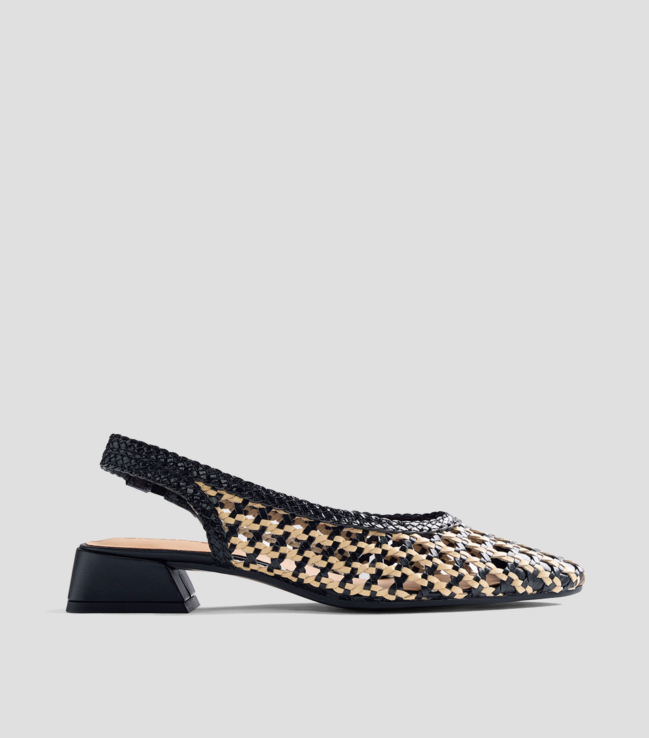 Flats de tacón bajo ancho en piel Mujer